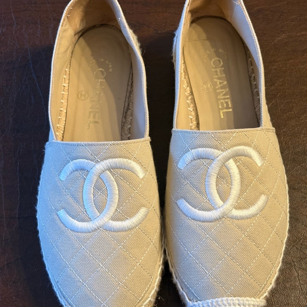 CHANEL Quilted Beige Espadrilles